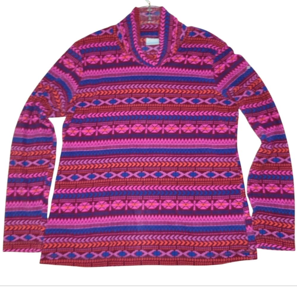 Columbia Glacial Aztec Print Fleece Turtleneck Pink Blue Burgundy Multicolor
